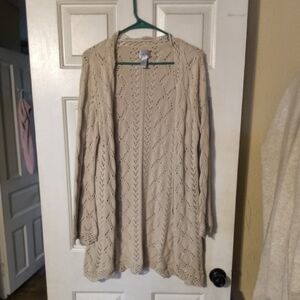 Chico's Openwork Beige Knit Cardigan